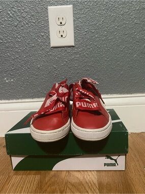 Puma Kids Red Ribbon-Lace Sneakers